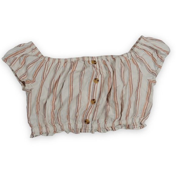 Aeropostale Top Womens Extra Large Cream Linen Off Shoulder Cropped Crop top AEO - Picture 1 of 5